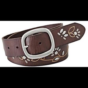 FOSSIL LEATHER BROWN BELT WITH EMBROIDERED FLOWERS